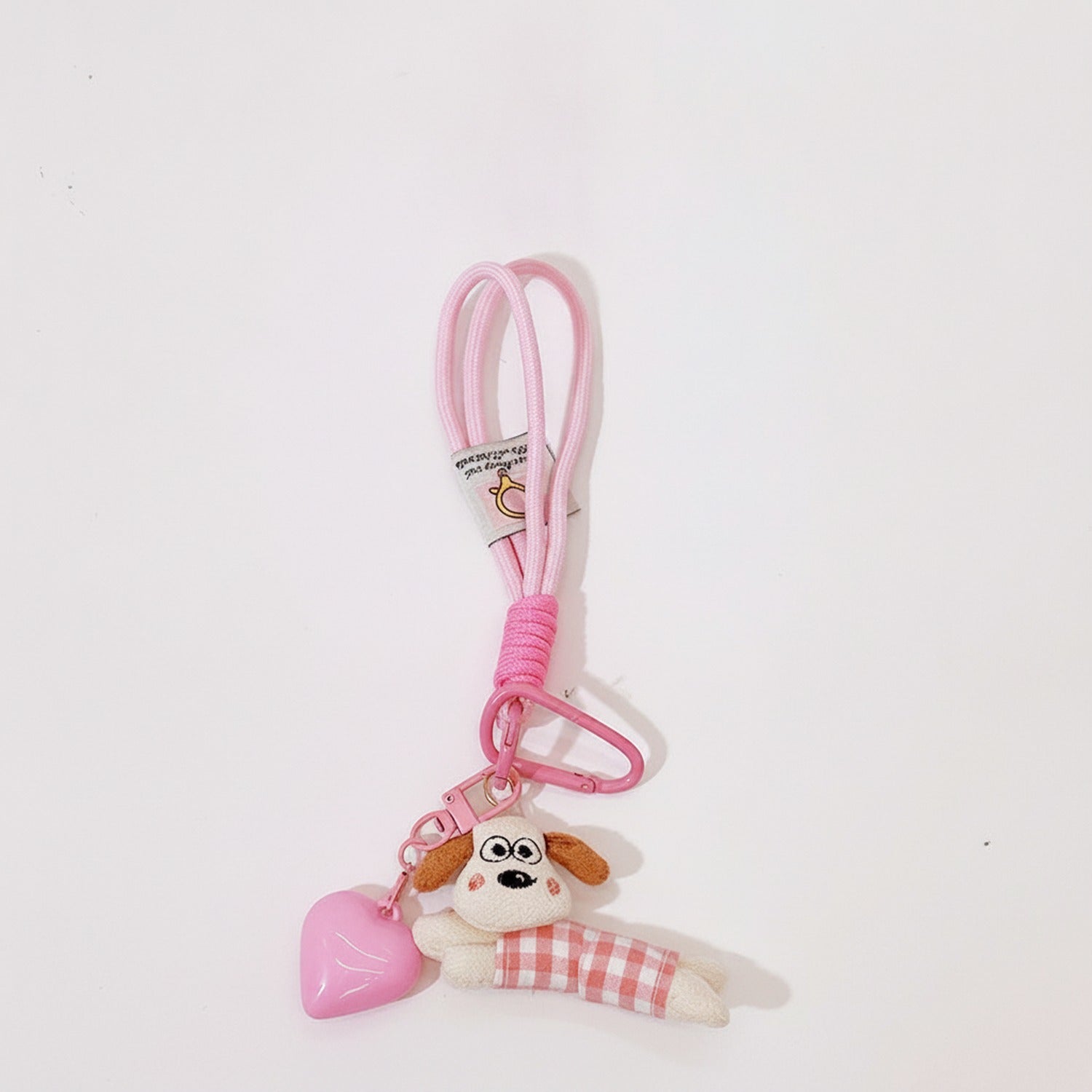 Pink Puppy Heart Charm Keychain With Carabiner