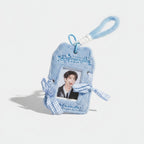 Fuzzy Photo Frame Keychain with Ribbons - Blue Plush Card Holder with Ribbon – tech (view 1)