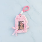 Fuzzy Photo Frame Keychain with Ribbons - Pink Fuzzy Card Holder with Ribbon – tech (view 2)