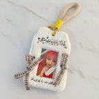 Fuzzy Photo Frame Keychain with Ribbons - White Fuzzy Card Holder with Ribbon – tech (view 2)