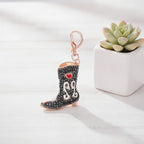 Diamond-encrusted high boot metal keychain - Black – novelty & toys (view 2)