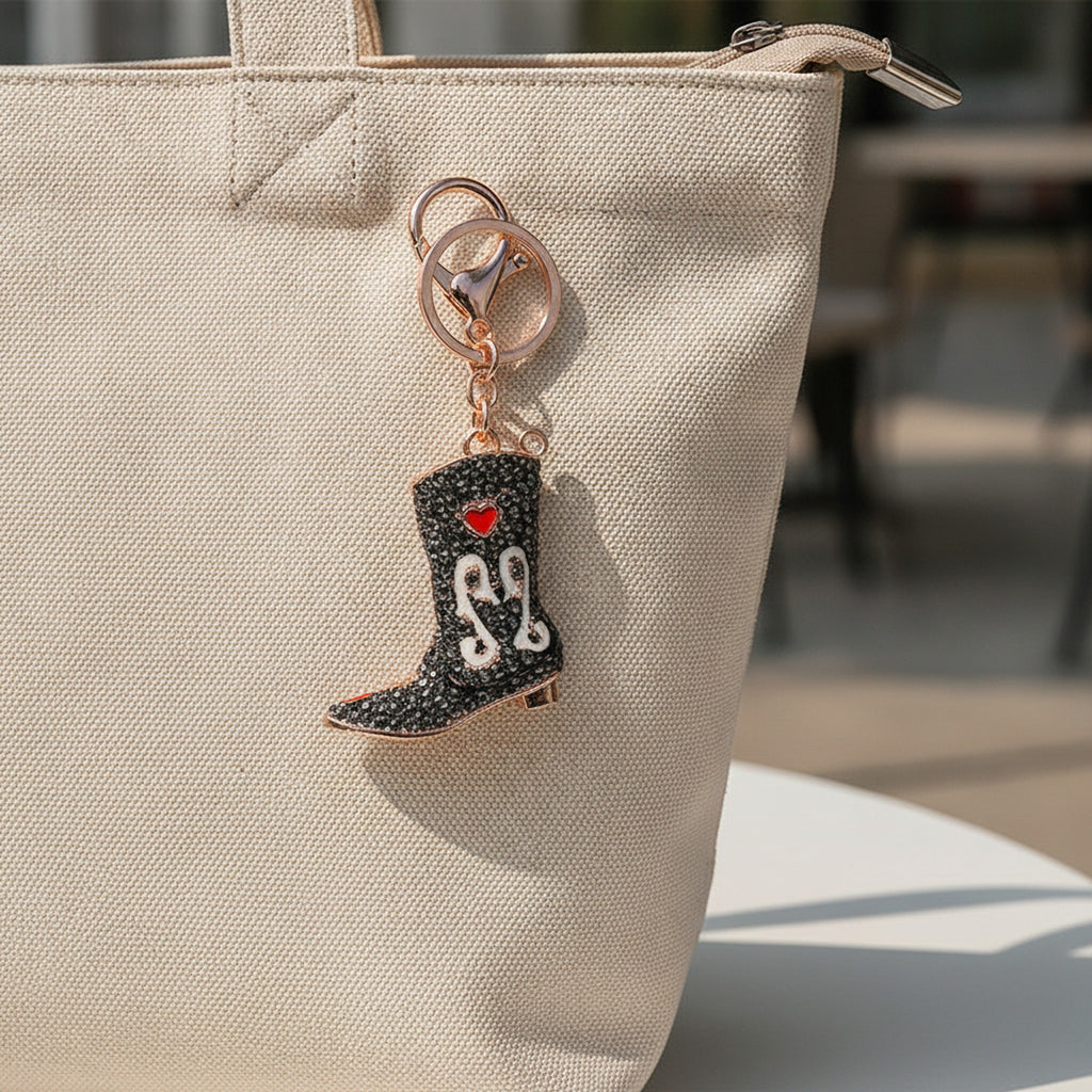 Diamond-encrusted high boot metal keychain - Black – novelty & toys (view 3)