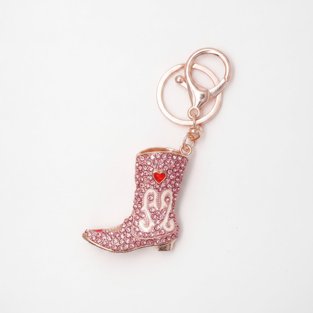 Diamond-encrusted high boot metal keychain - Pink – novelty & toys (view 1)