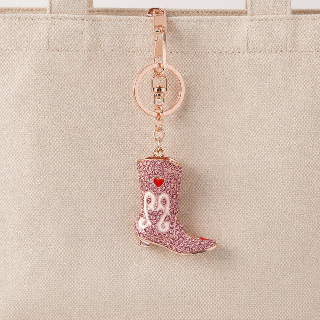 Diamond-encrusted high boot metal keychain - Pink – novelty & toys (view 3)