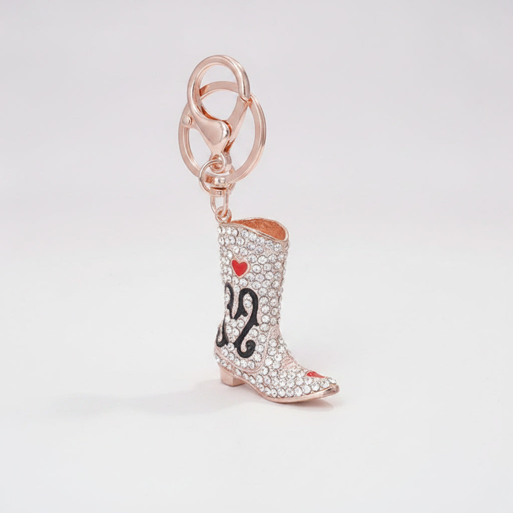 Diamond-encrusted high boot metal keychain - White – novelty & toys (view 1)
