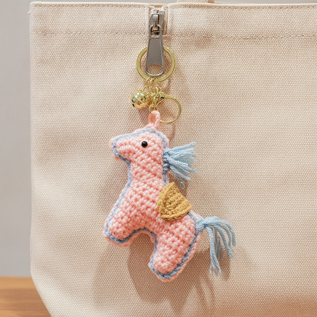 Plush Crocheted Pony Keychain - Pink – novelty & toys (view 3)