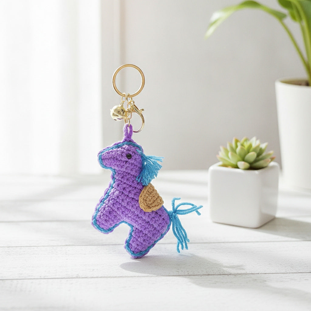 Plush Crocheted Pony Keychain - Purple – novelty & toys (view 2)