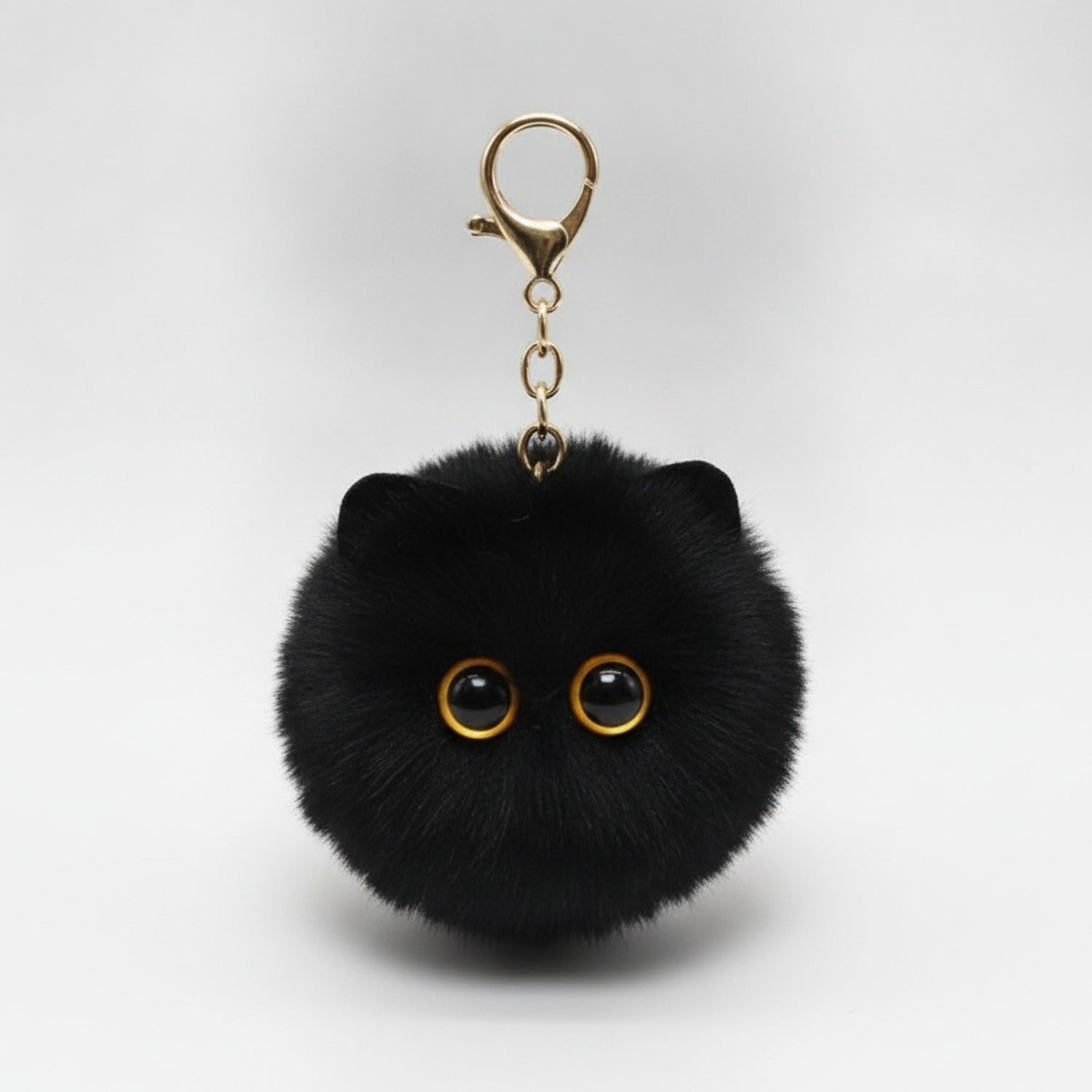 Fluffy Kawaii Cat Keychain - Black Cat Ball Charm