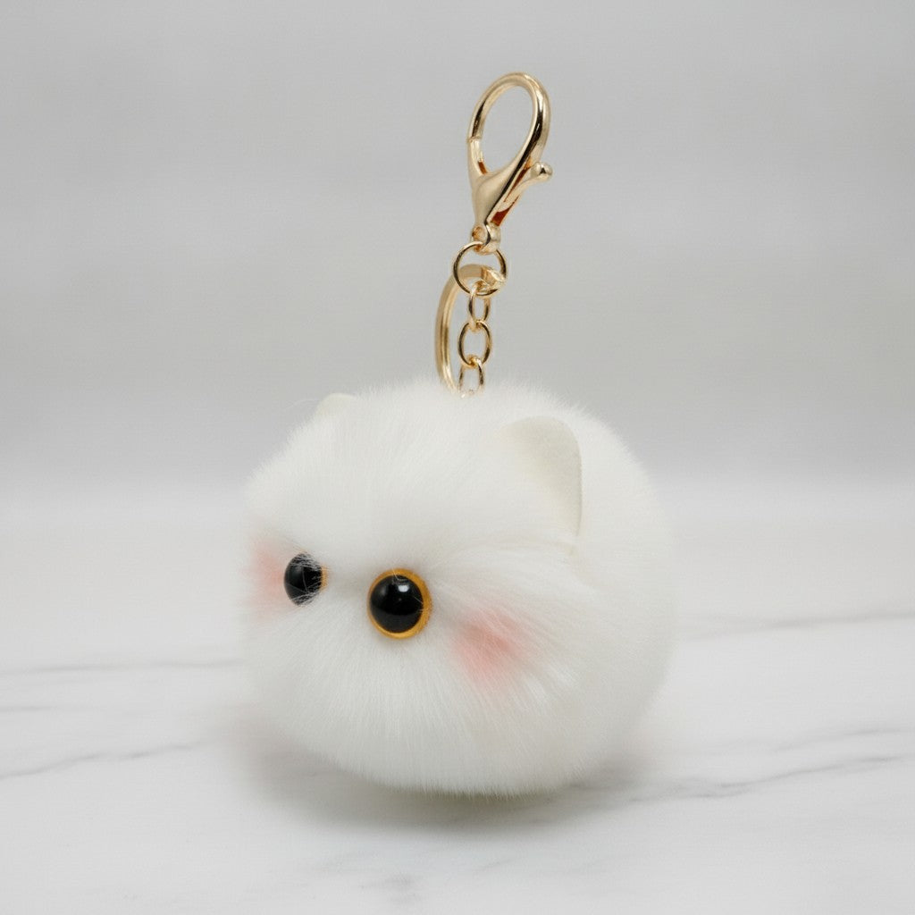 Fluffy Kawaii Cat Keychain - White Cat Ball Charm – novelty & toys (view 2)