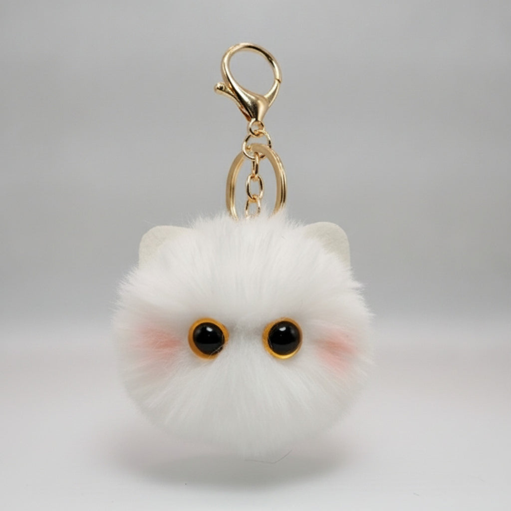 Fluffy Kawaii Cat Keychain - White Cat Ball Charm – novelty & toys (view 1)