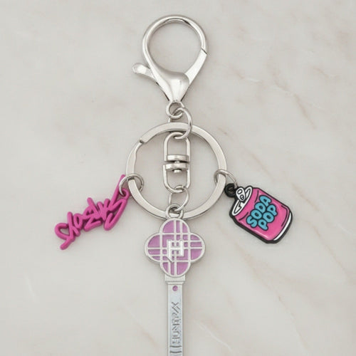 Acrylic Keyring Set With Charm Charms - Pink & Silver Charm Set