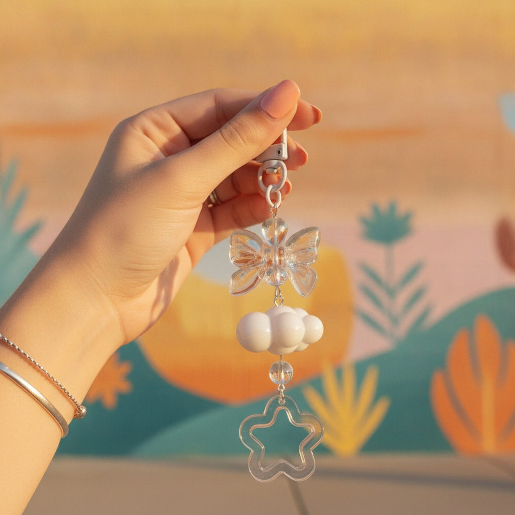 Clear Butterfly Cloud Star Keychain Charm - Moonlight Star Keychain