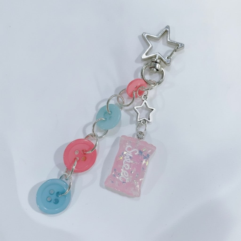 Acrylic Keyring With Star Charm And Button Accents