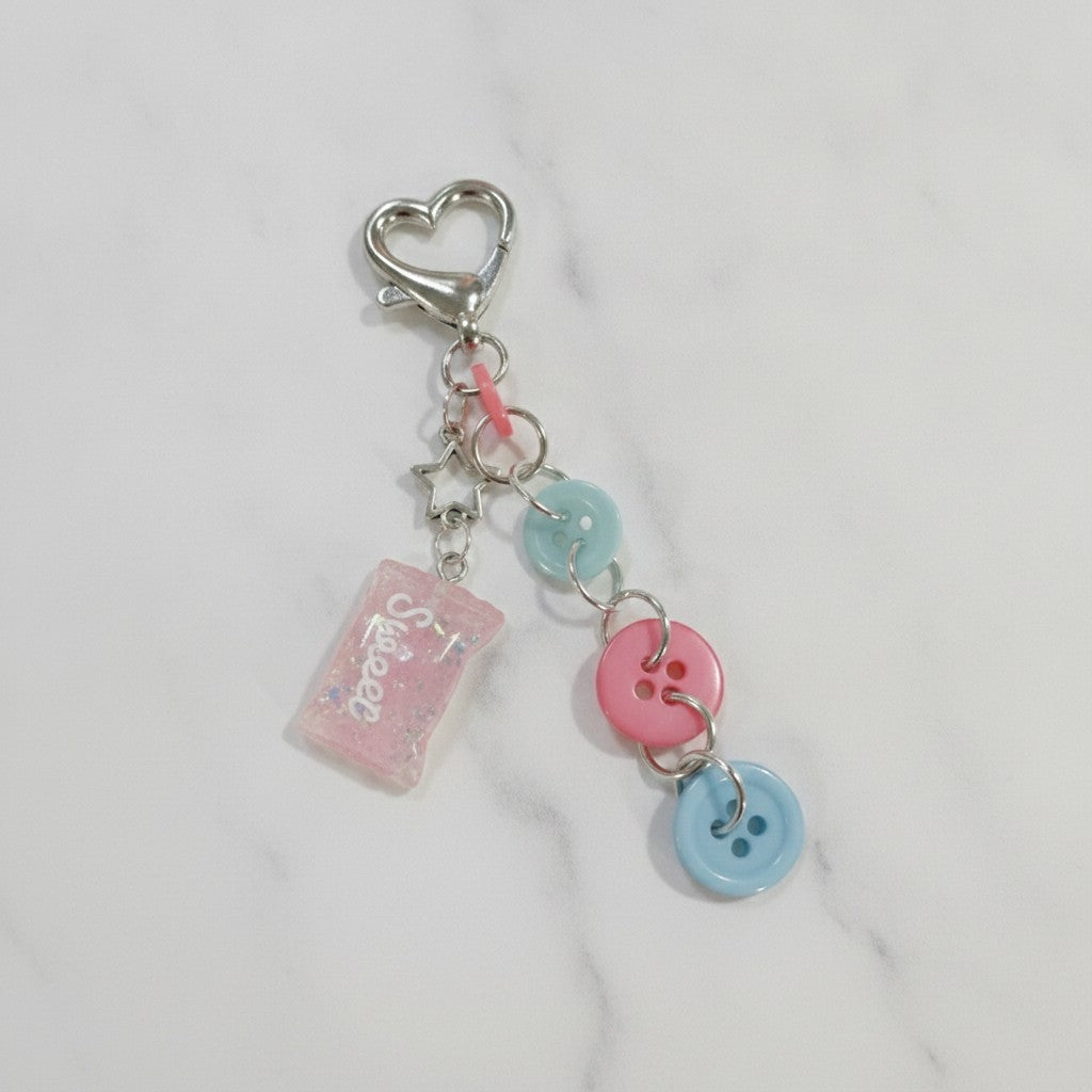 Pastel Button Charm Heart Keyring