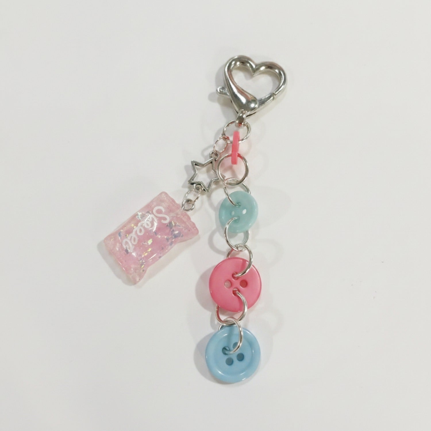 Pastel Button Charm Heart Keyring