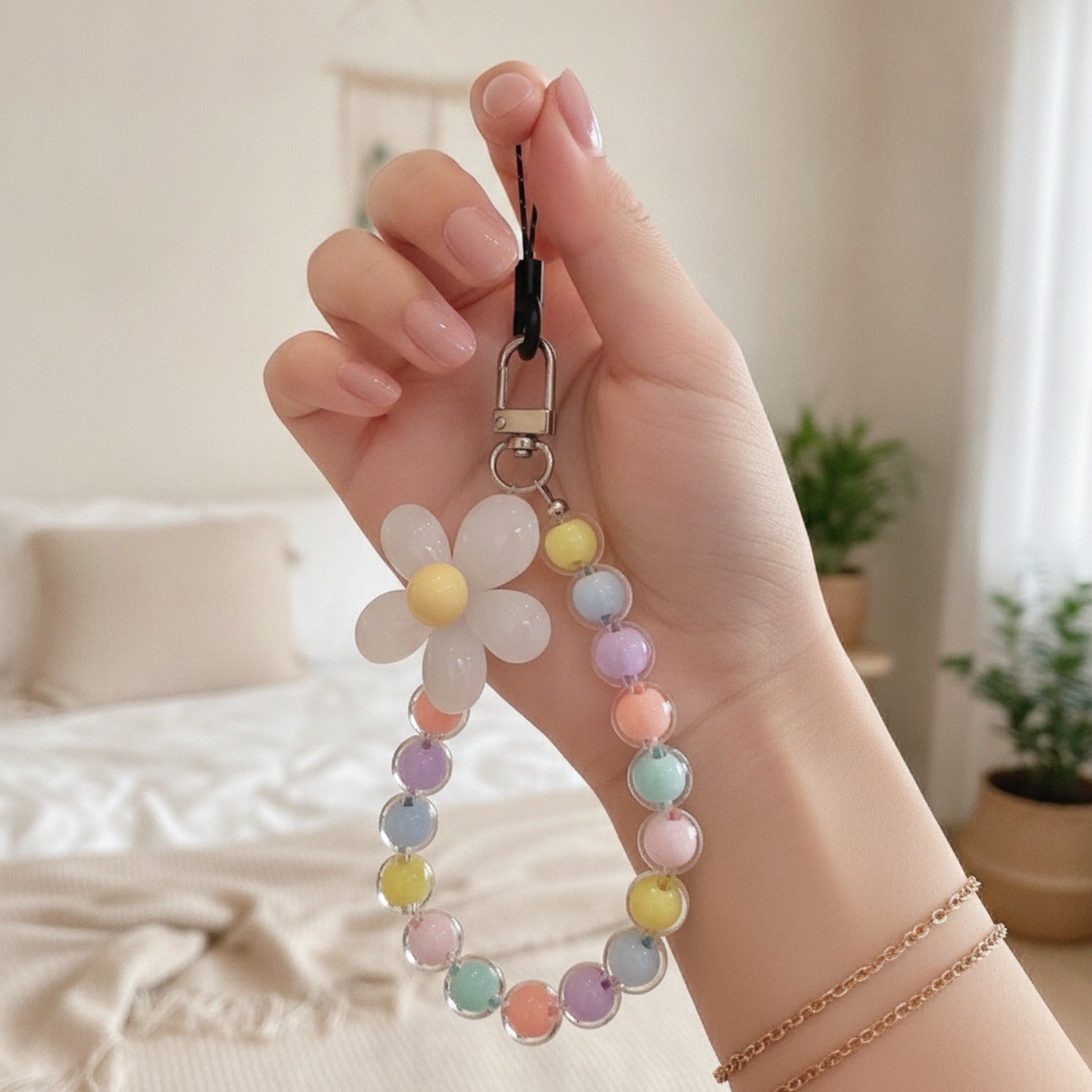 Pastel Beaded Flower Acrylic Keyring Charm