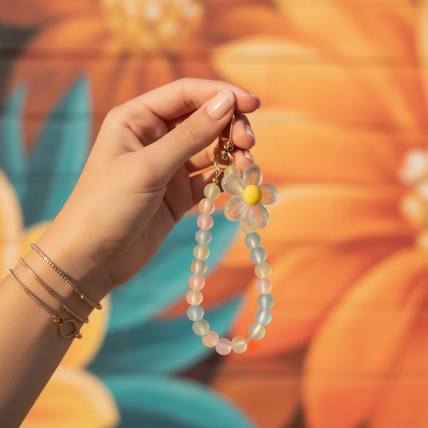 Pastel Beaded Flower Acrylic Keyring Charm