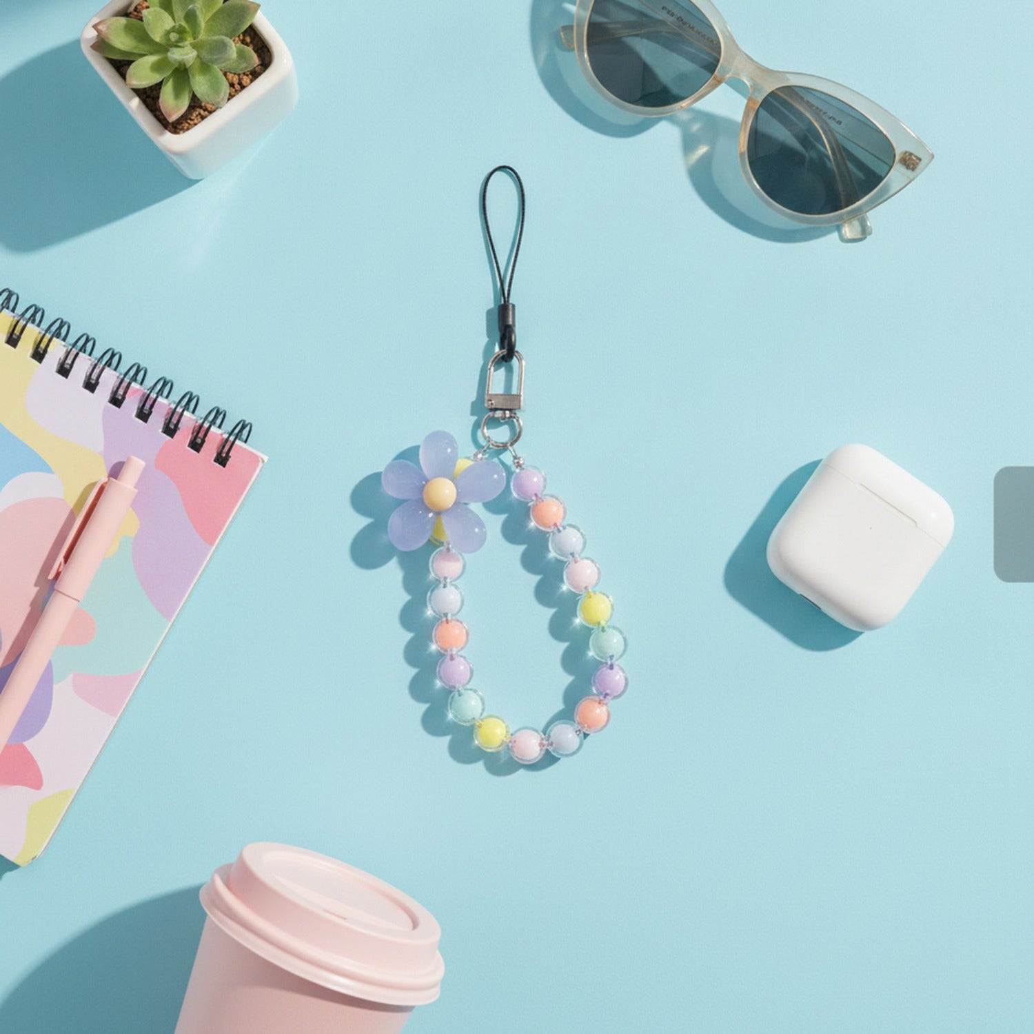Pastel Beaded Flower Acrylic Keyring Charm
