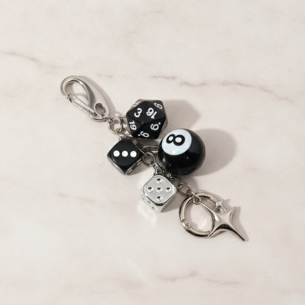 Acrylic Keyring With Lucky Charms - Black & Silver Lucky