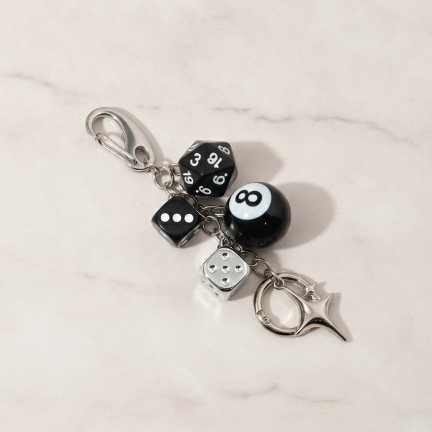 Acrylic Keyring With Lucky Charms - Black & Silver Lucky
