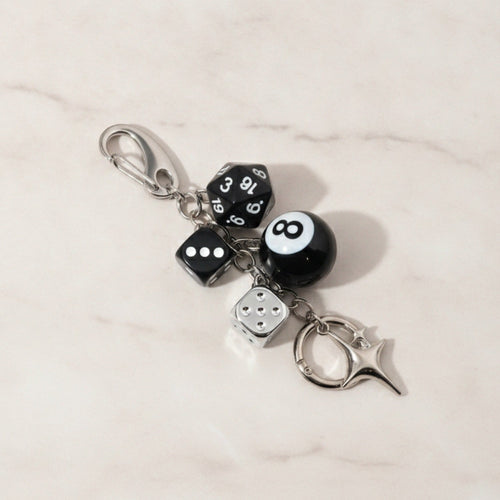 Acrylic Keyring With Lucky Charms - Black & Silver Lucky
