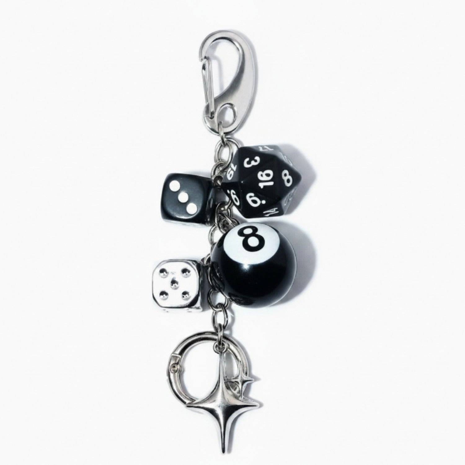 Acrylic Keyring With Lucky Charms - Black & Silver Lucky