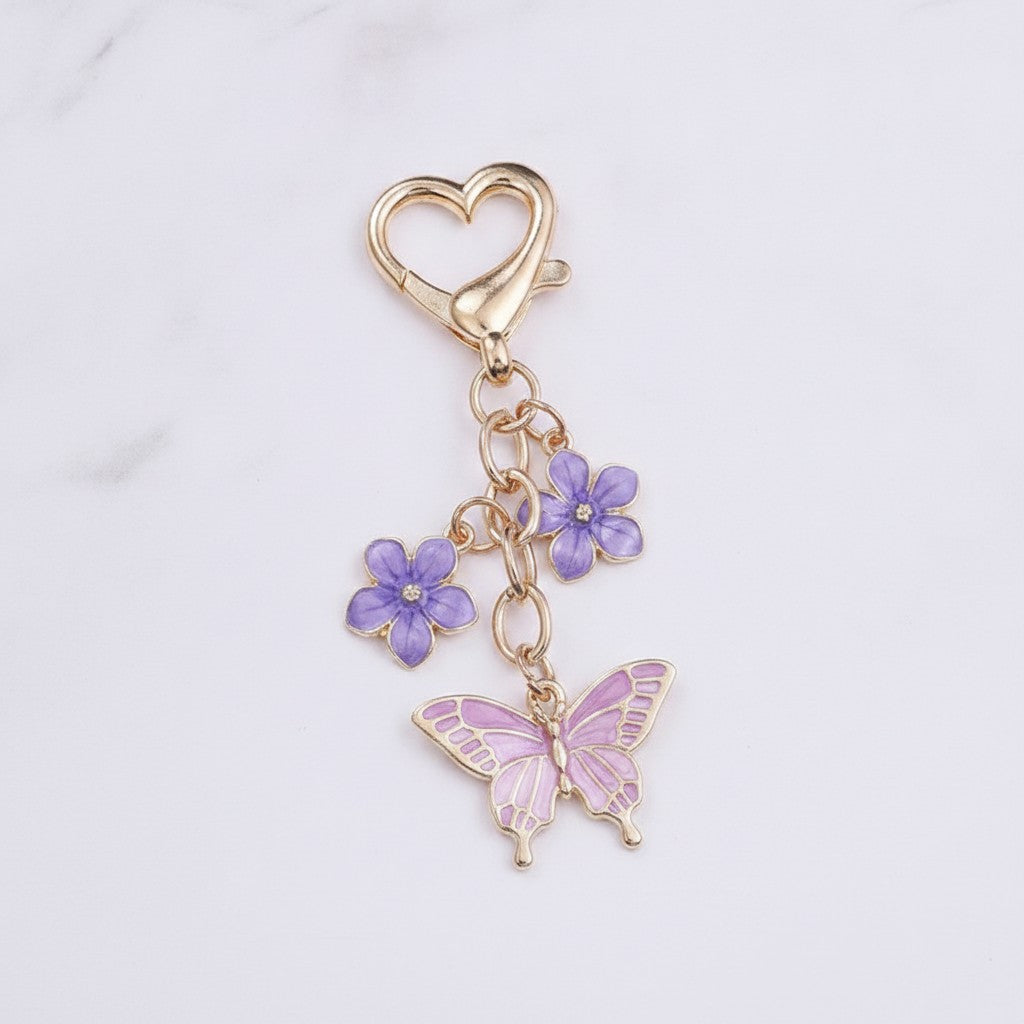 Butterfly Flower Keyring Charm - Purple Butterfly Charm – novelty & toys (view 2)