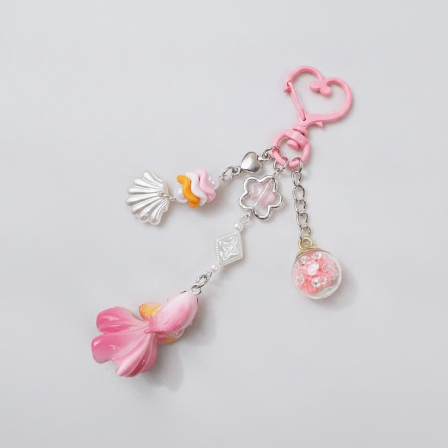 Ocean Fantasy Keychain with Shell & Star Charms - Glass Ball Fish Charm 25B51