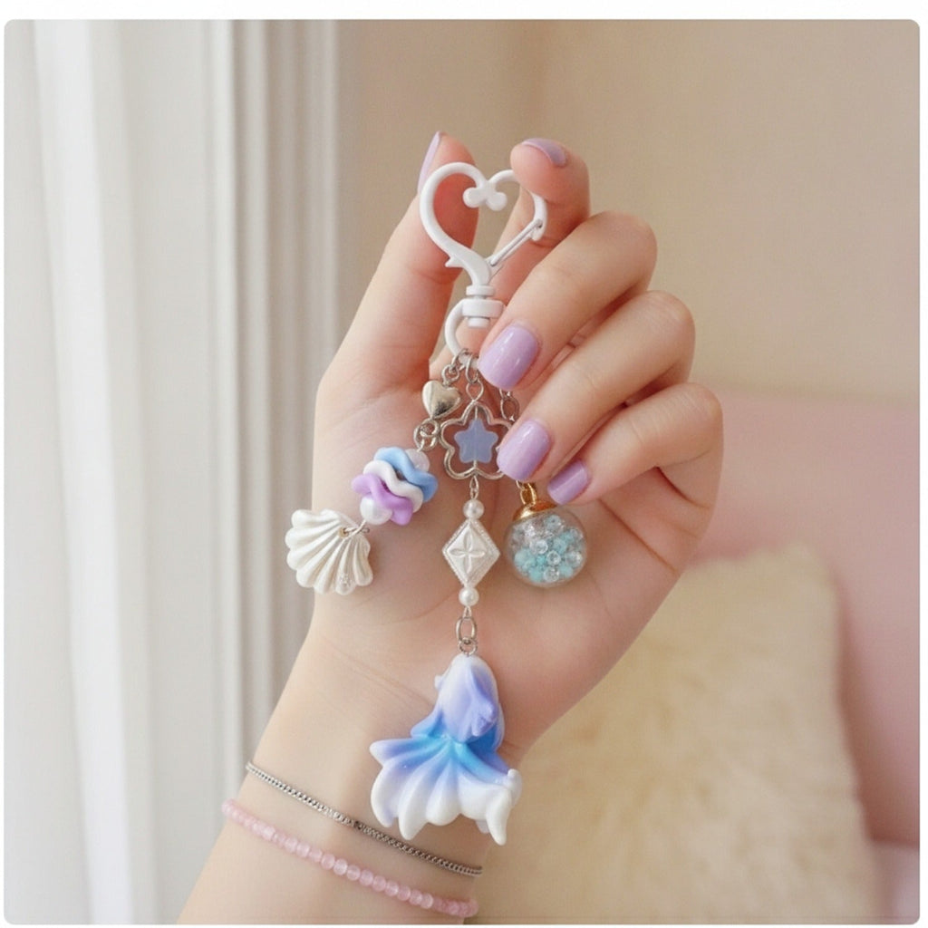 Ocean Fantasy Keychain with Shell & Star Charms - 25B51 Glass Ball Rainbow Fish Blue Purple – novelty & toys (view 3)
