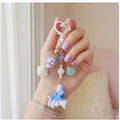Ocean Fantasy Keychain with Shell & Star Charms - 25B51 Glass Ball Rainbow Fish Blue Purple
