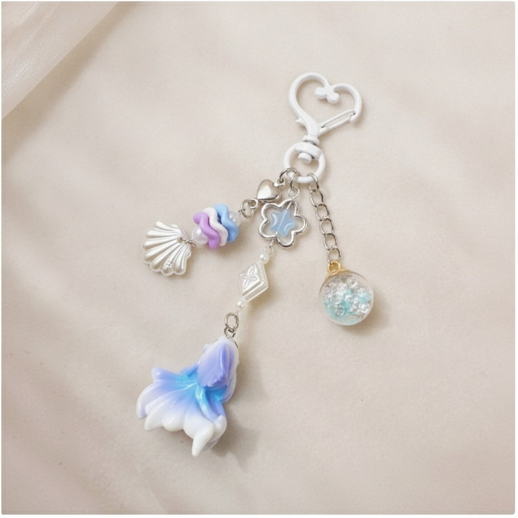 Ocean Fantasy Keychain with Shell & Star Charms - 25B51 Glass Ball Rainbow Fish Blue Purple – novelty & toys (view 2)