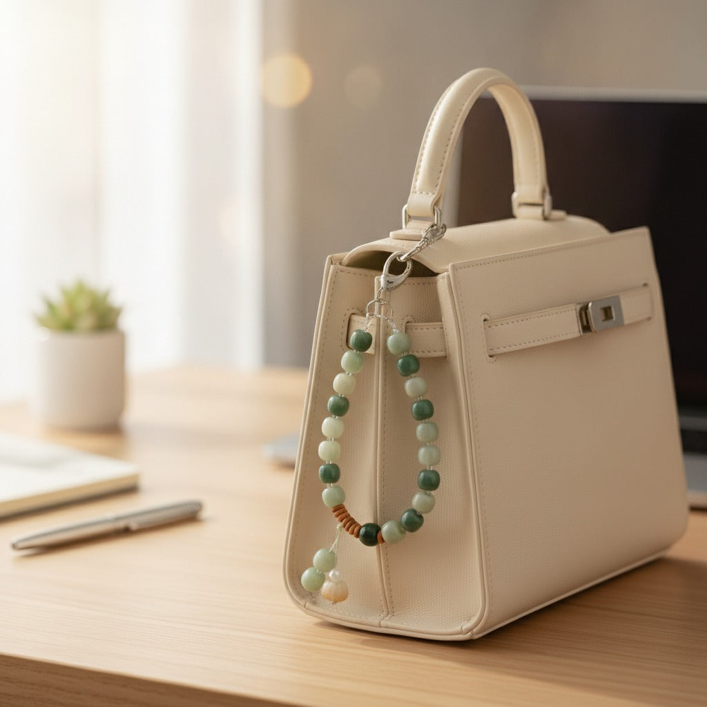 Jade Green Beaded Phone Charm Strap – tech (view 2)