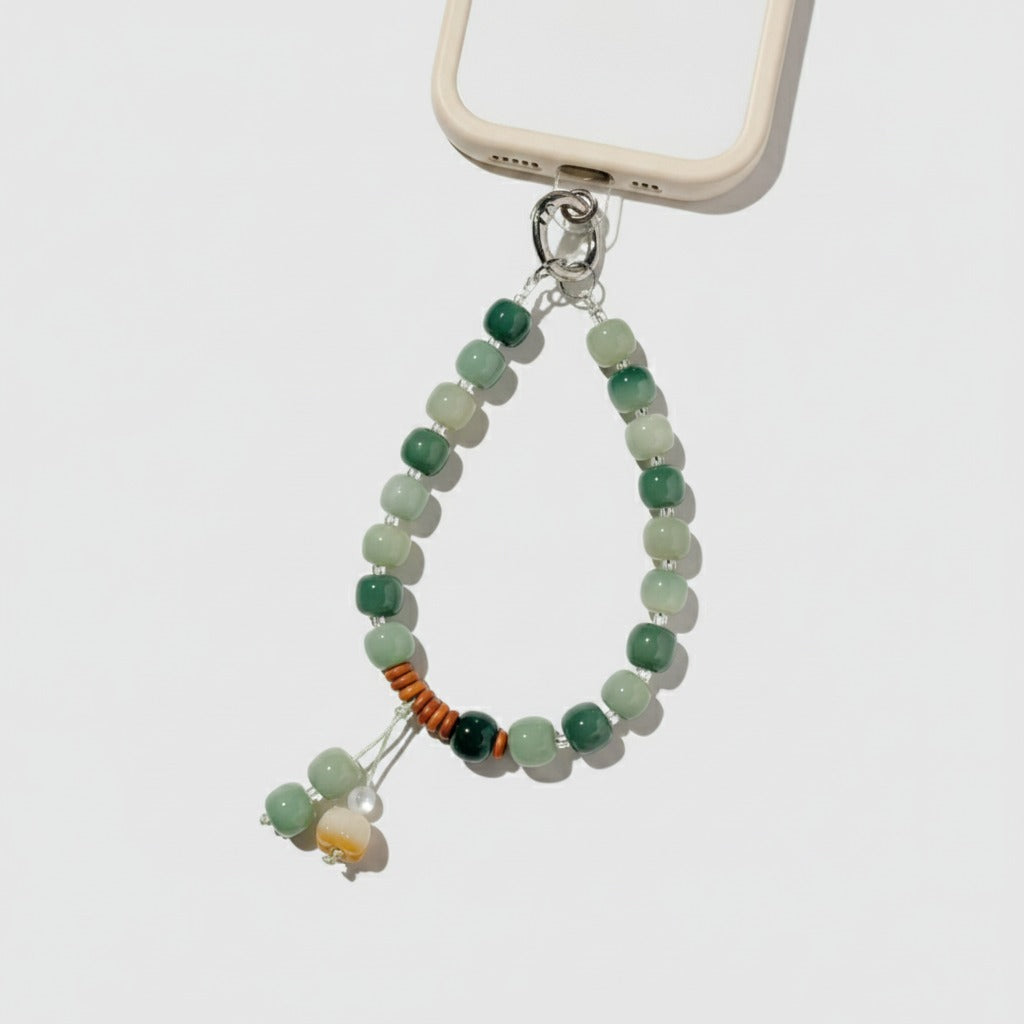Jade Green Beaded Phone Charm Strap – tech (view 1)