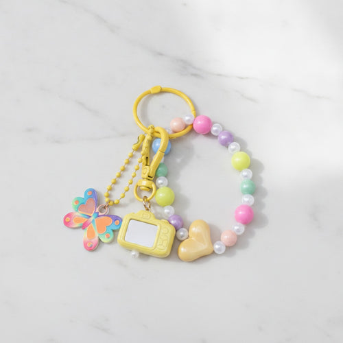 Beaded Bow Heart Charm Keyring - YSK11