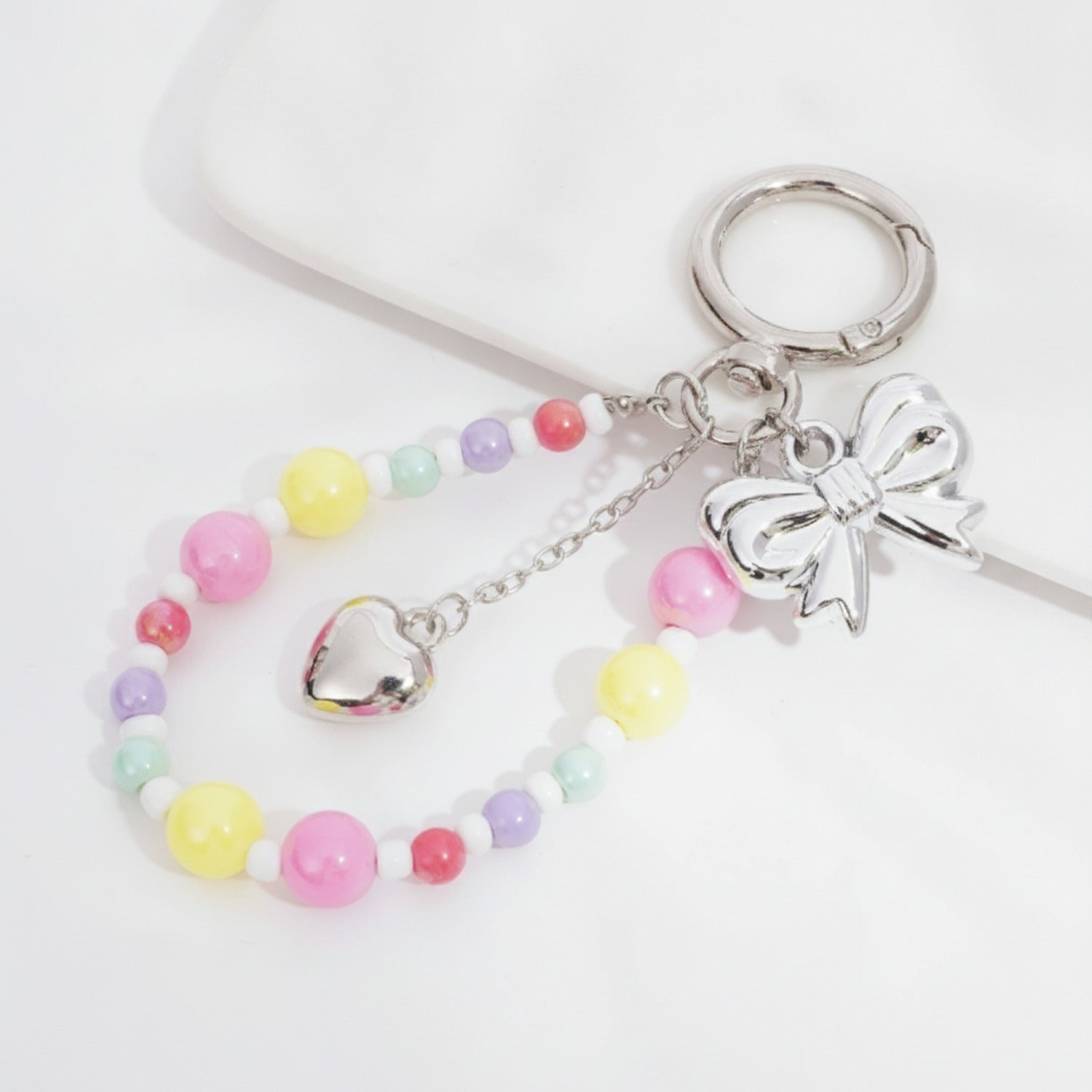 Beaded Bow Heart Charm Keyring - YSK55 – novelty & toys (view 1)