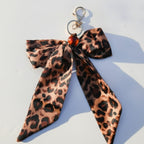 Leopard Print Acrylic Keyring With Bow Charm - Yellow Leopard Print