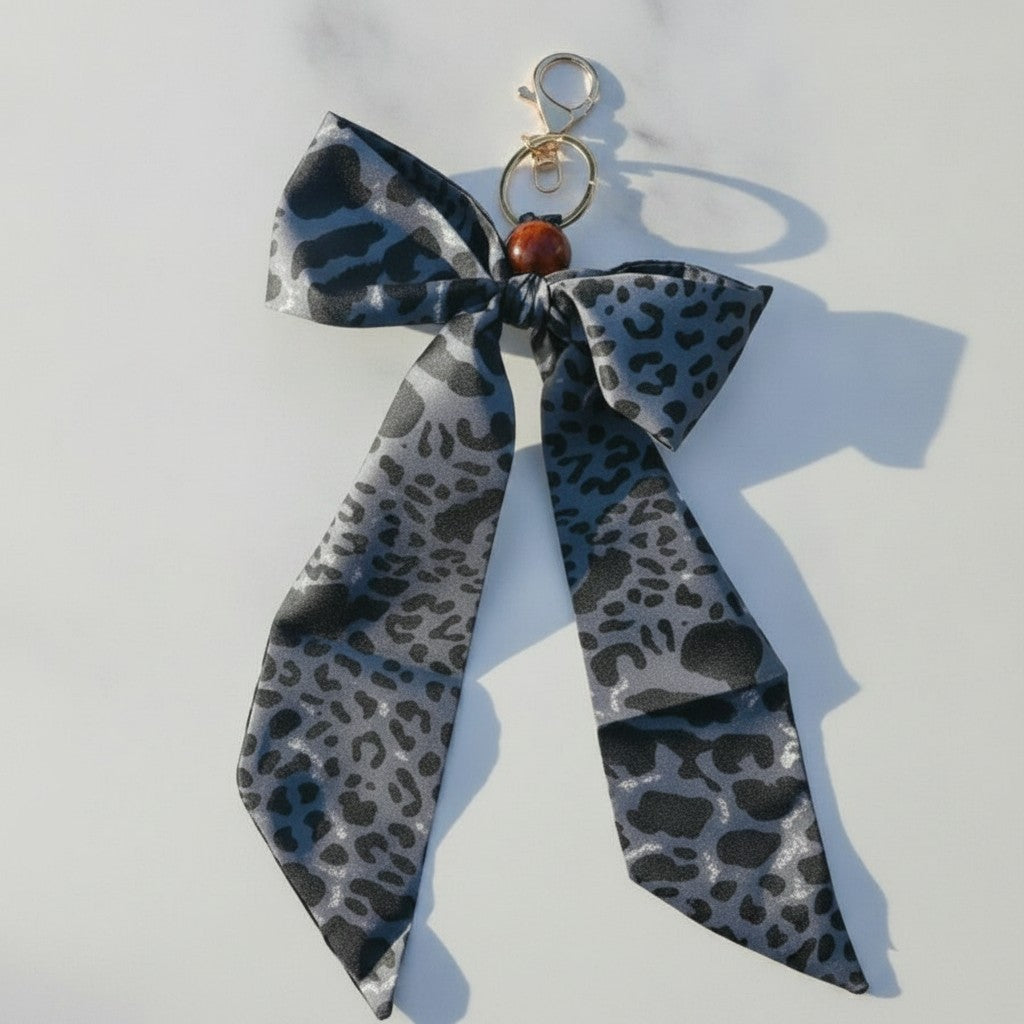 Leopard Print Acrylic Keyring With Bow Charm - Leopard Print
