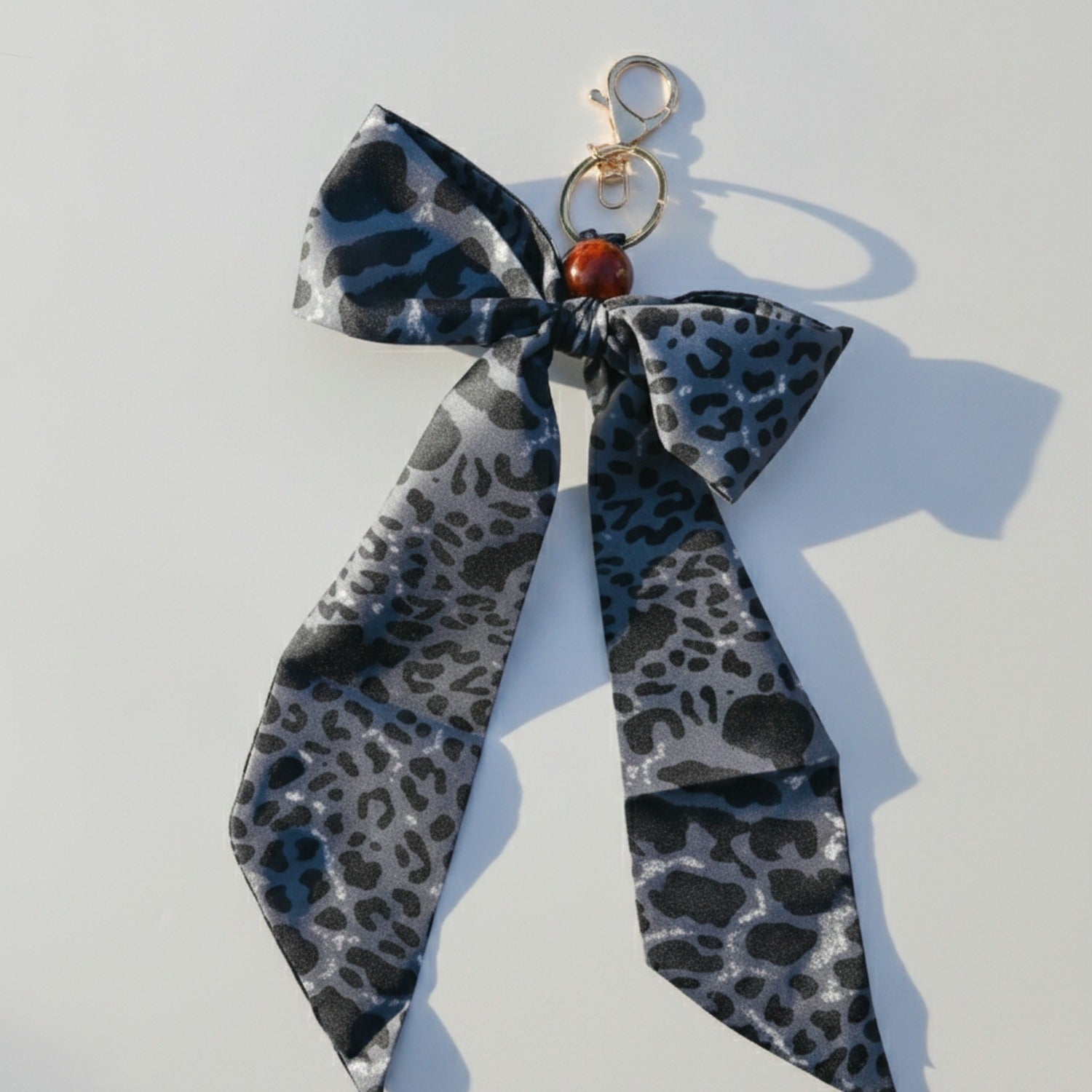 Leopard Print Acrylic Keyring With Bow Charm - Leopard Print