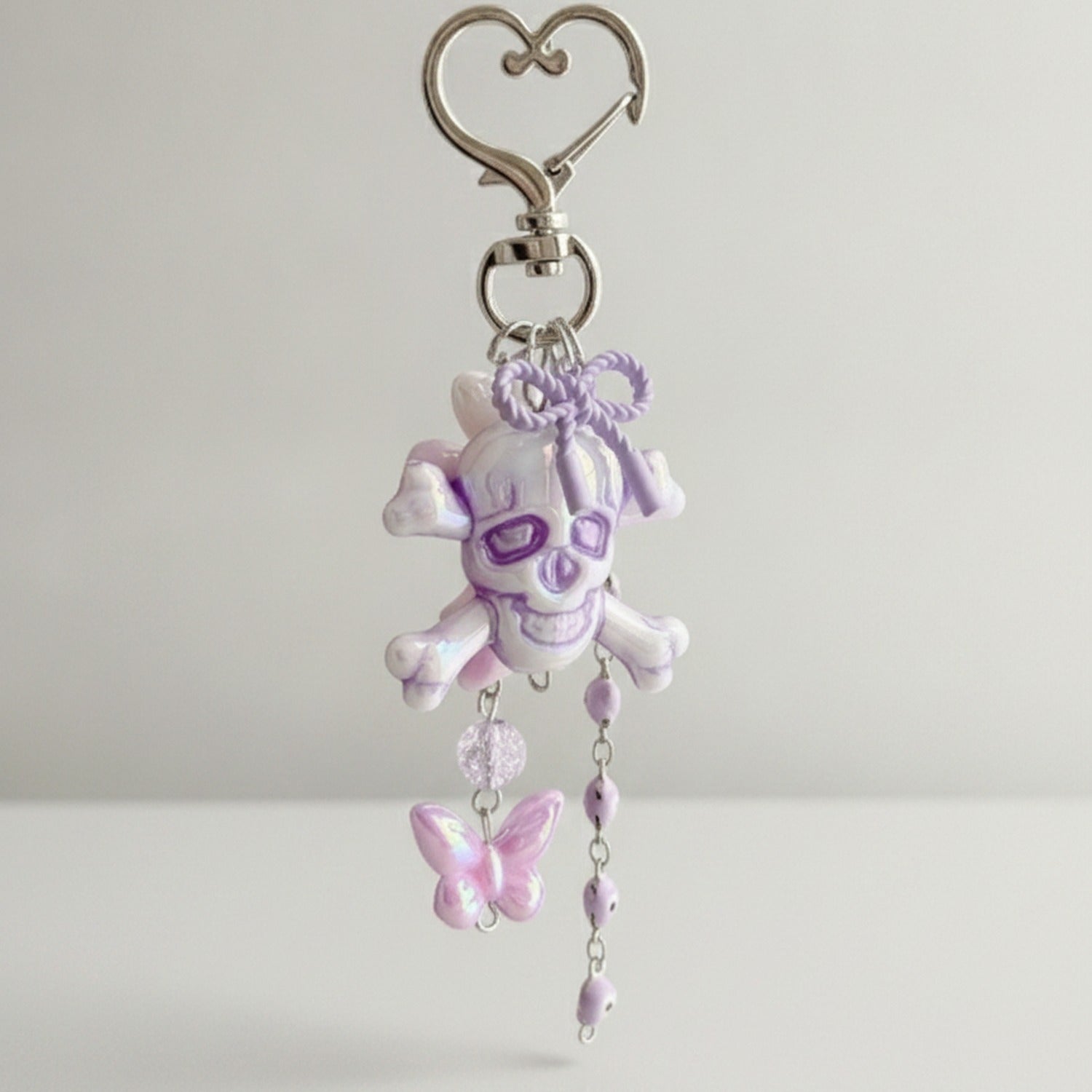 Purple Skull Acrylic Keyring With Butterfly Charm