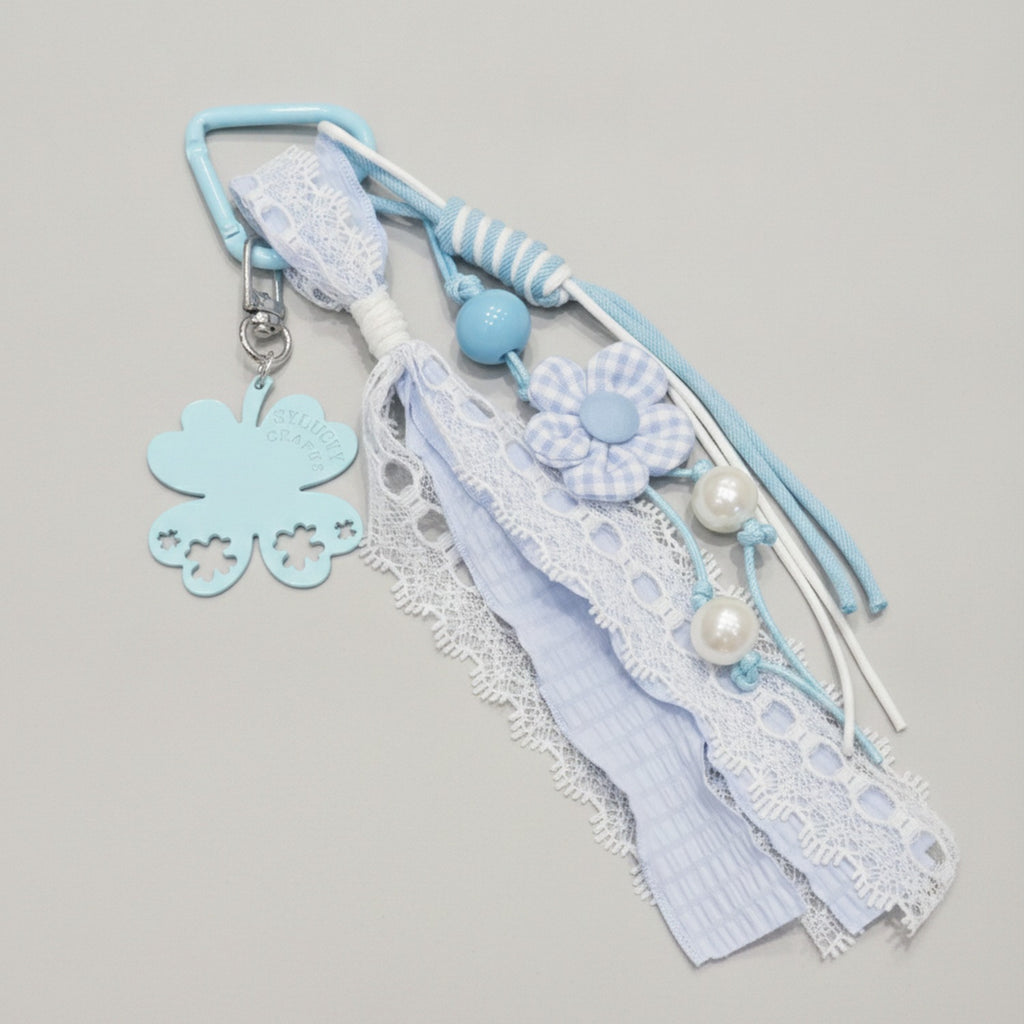 Lace Pearl Charm Keyring - Blue – novelty & toys (view 1)