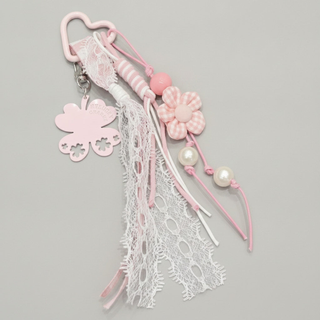Lace Pearl Charm Keyring - Pink