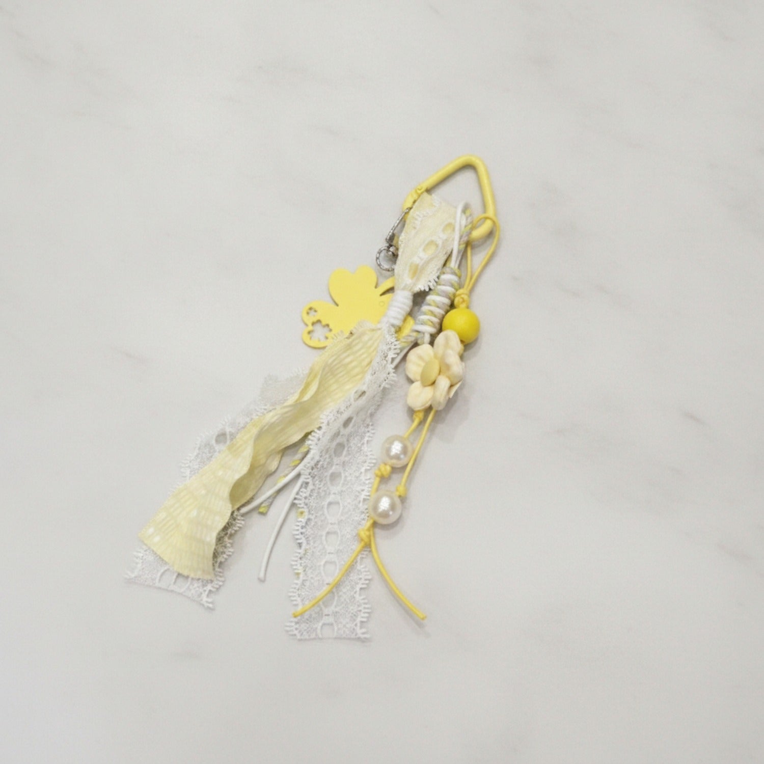 Lace Pearl Charm Keyring - Yellow