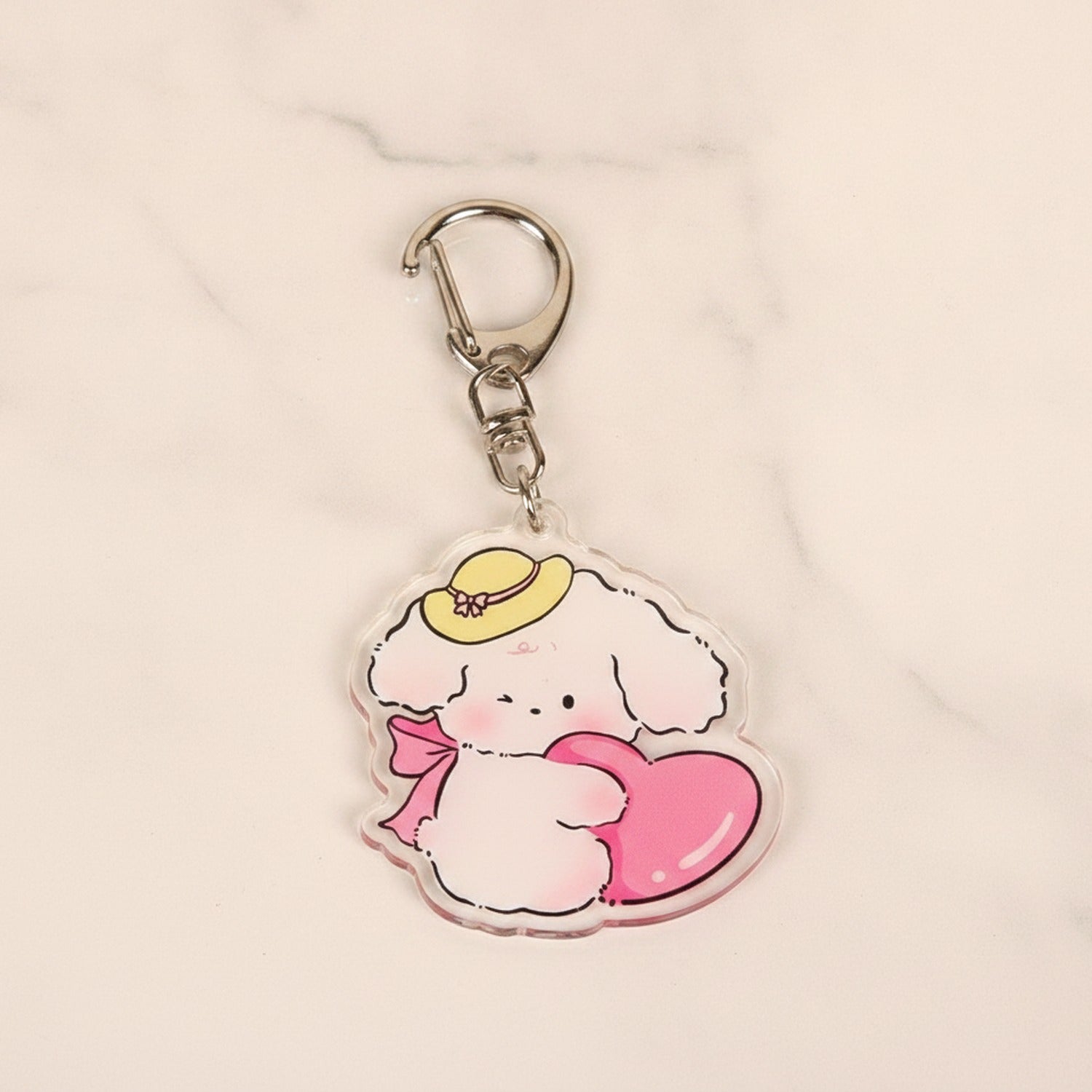 Cute Puppy Heart Acrylic Keychain With Hat