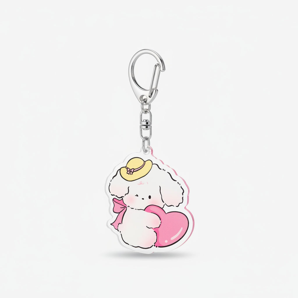 Cute Puppy Heart Acrylic Keychain With Hat – novelty & toys (view 1)