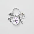 Medical Charm Heart Acrylic Keyring - Purple RN Nurse