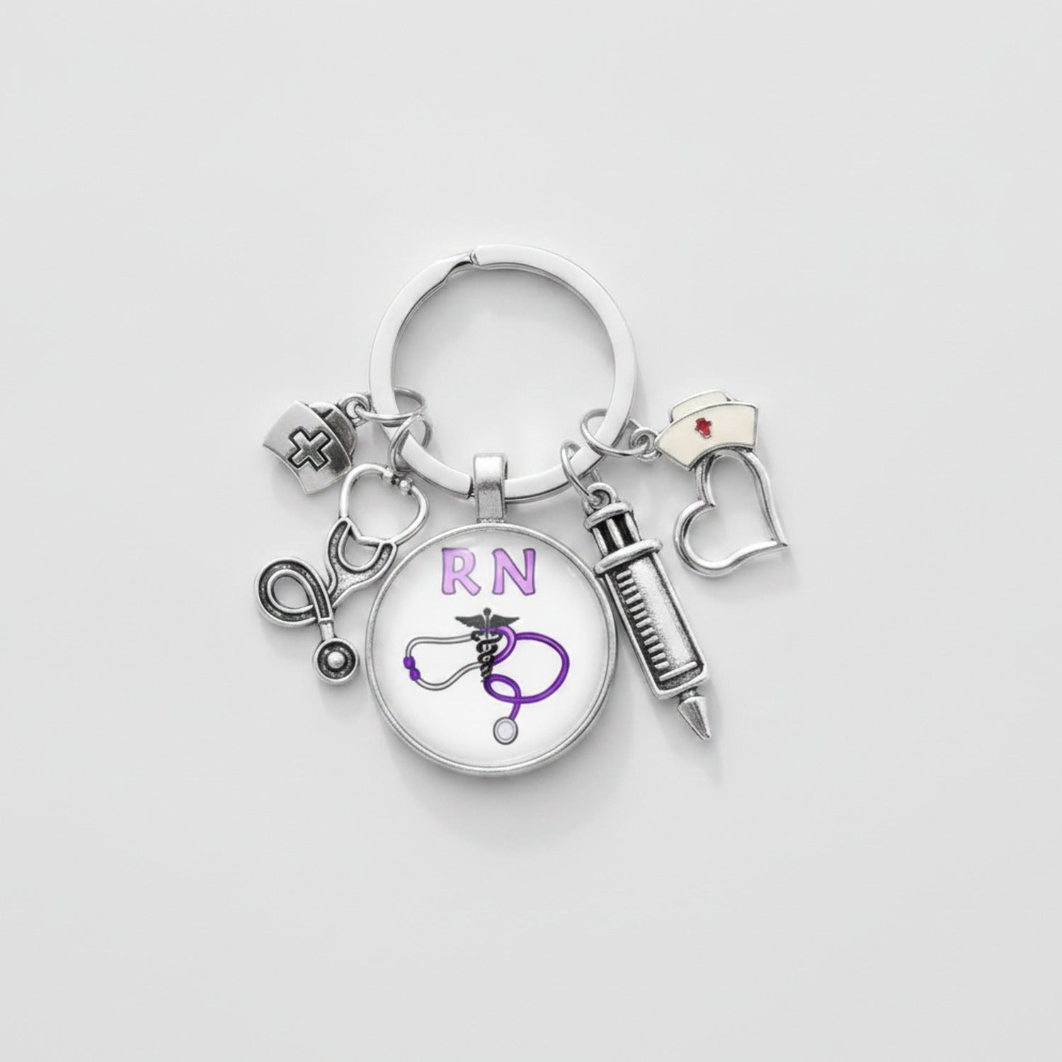 Medical Charm Heart Acrylic Keyring - Purple RN Nurse