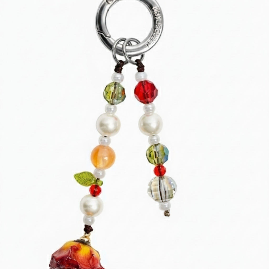 Beaded Pearl Flower Charm Acrylic Keyring - Sunny Rose Single Chain Keychain