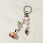 Beaded Pearl Flower Charm Acrylic Keyring - Holographic Rose Single Chain with Packaging