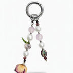 Beaded Pearl Flower Charm Acrylic Keyring - Holographic Rose Single Chain with Packaging
