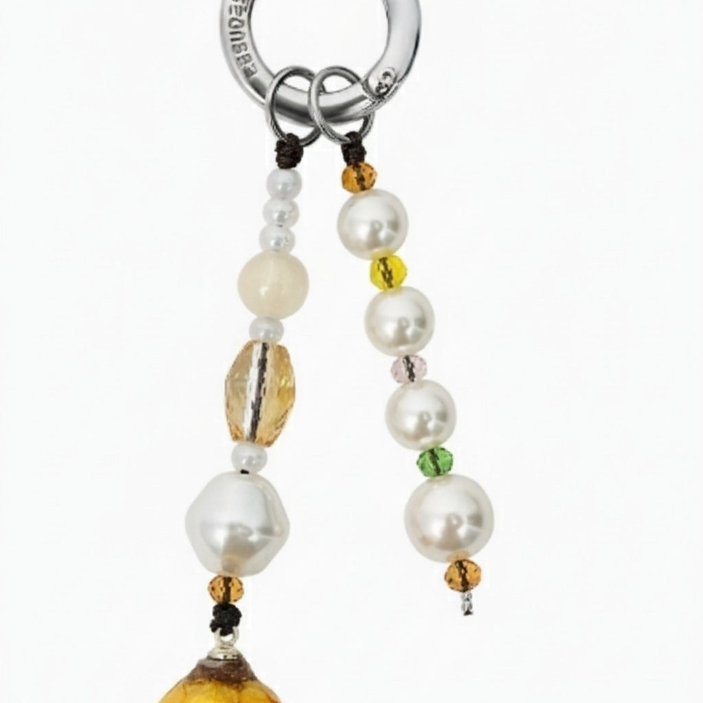 Beaded Pearl Flower Charm Acrylic Keyring - Yellow Rose Single Chain